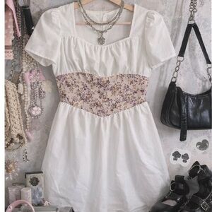 Rose & Roman White Floral Corset Mini Dress L